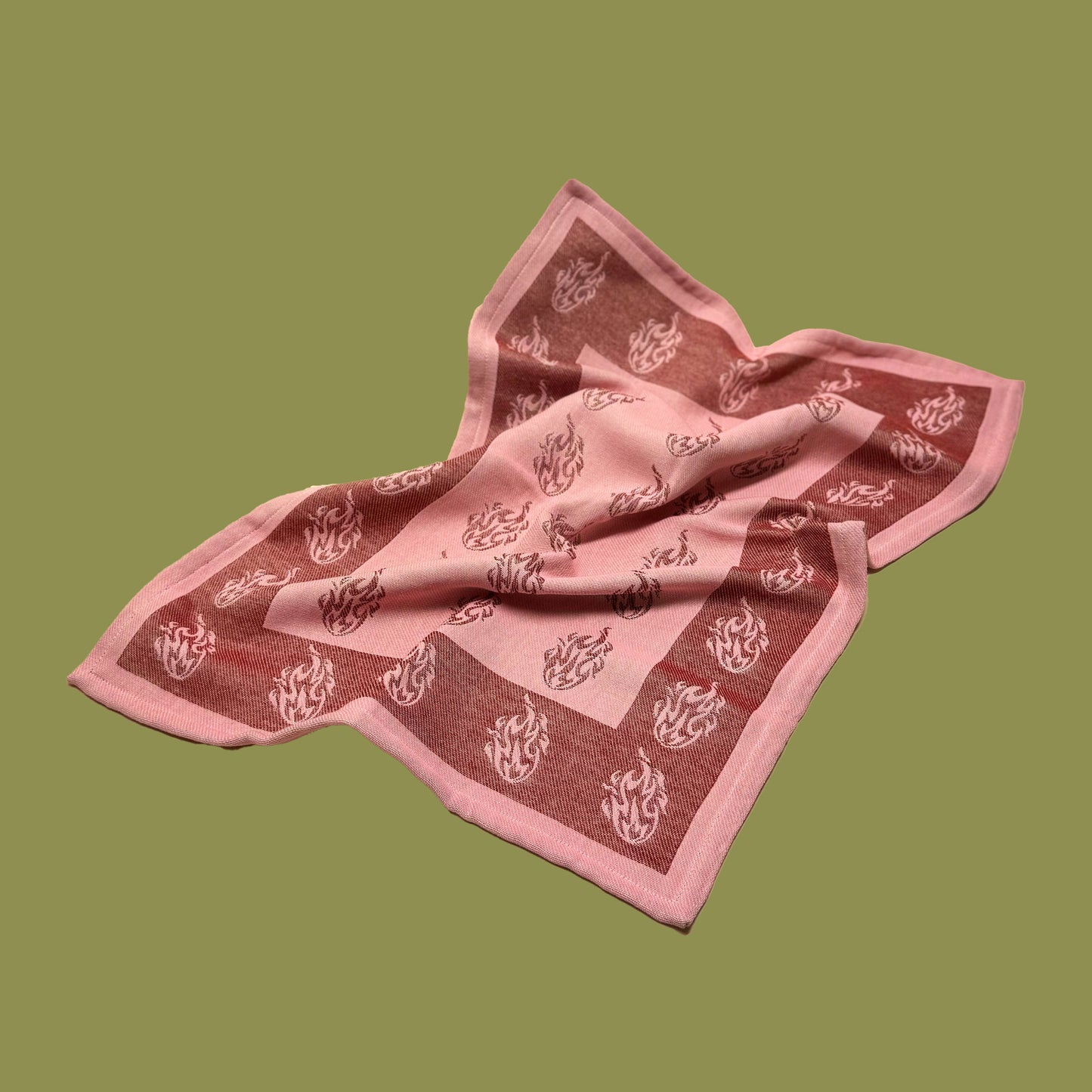pink and red cotton dish towel / tea towel with graphic emoji flame pattern, made in portugal, designed in sweden