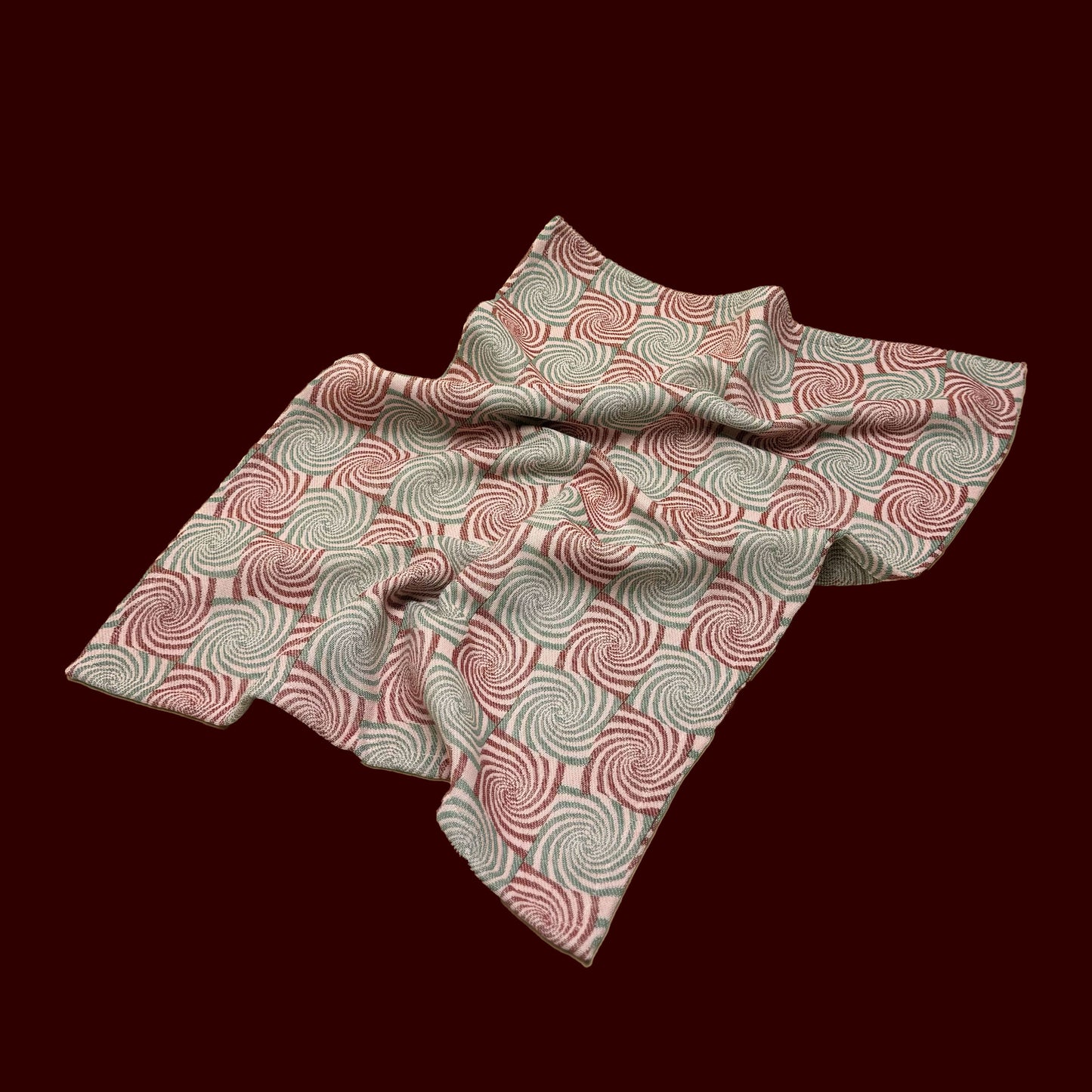 red, pink and green cotton dish towel / tea towel with geometric border pattern, made in portugal, designed in sweden