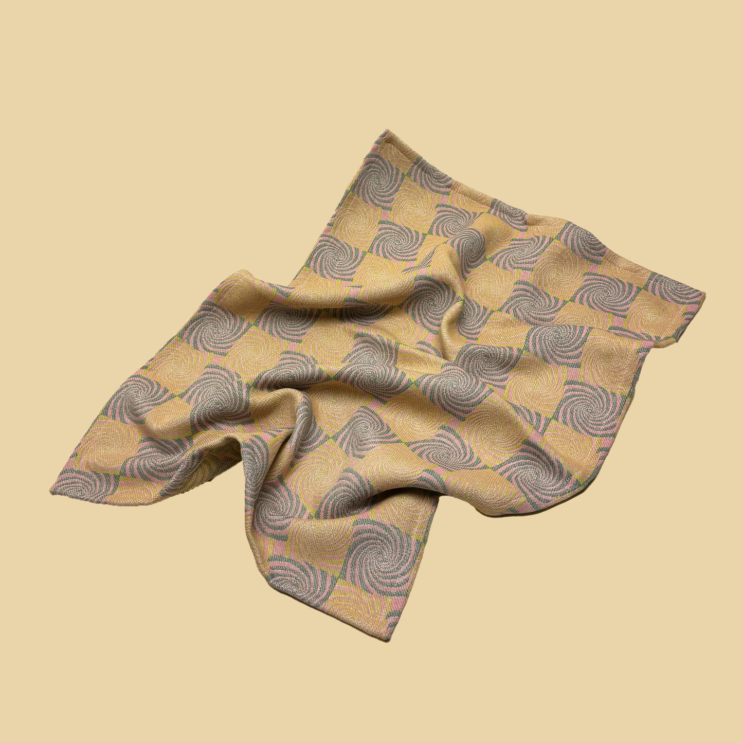 pink, green and citrus yellow cotton dish towel / tea towel with geometric border pattern, made in portugal, designed in sweden