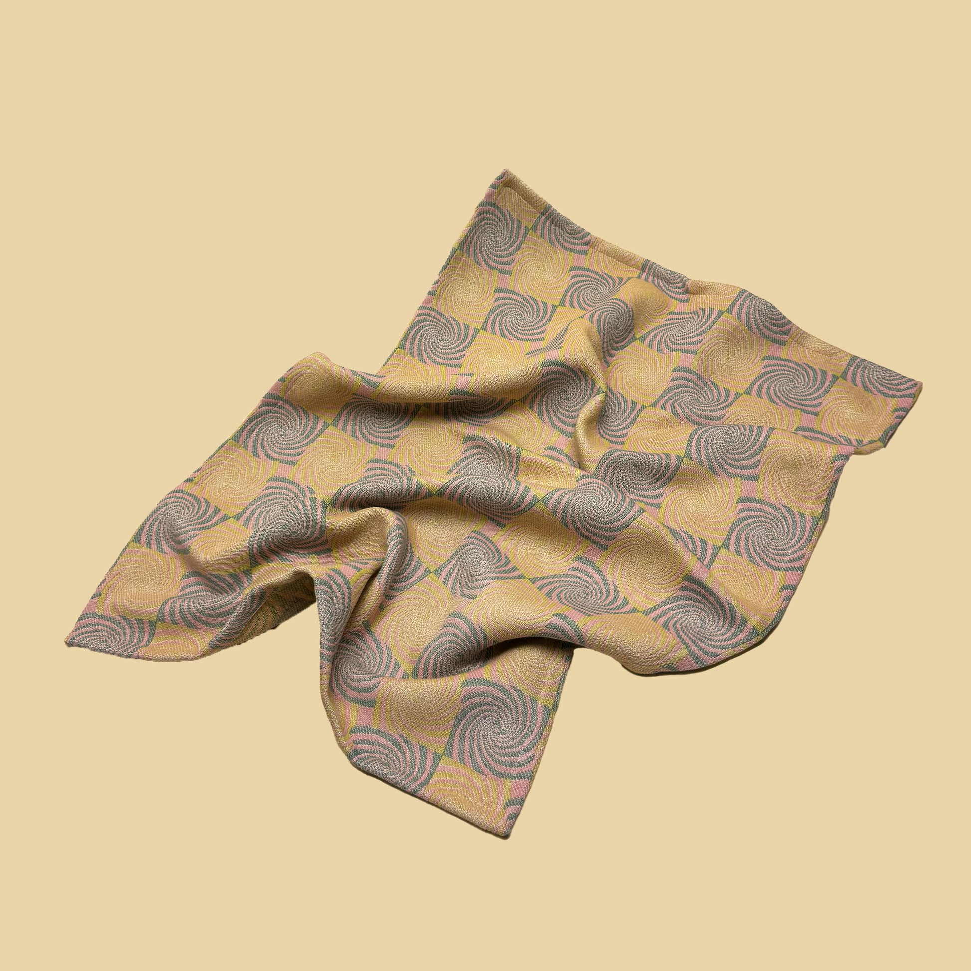 pink, green and citrus yellow cotton dish towel / tea towel with geometric border pattern, made in portugal, designed in sweden
