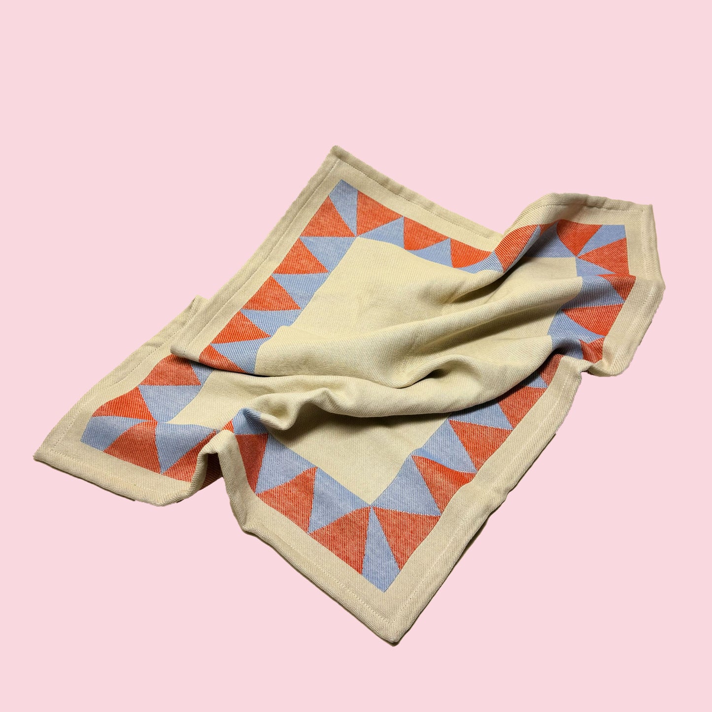 sandy beige cotton dish towel / tea towel with geometric border pattern, made in portugal, designed in sweden