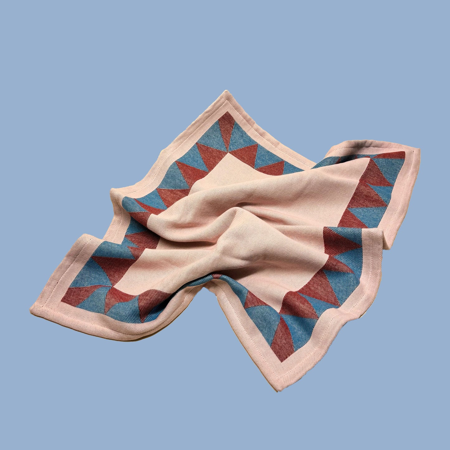 baby pink cotton dish towel / tea towel with geometric border pattern, made in portugal, designed in sweden